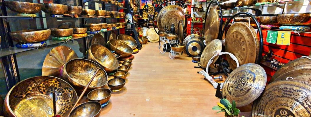 collection of various singing bowls & Gongs